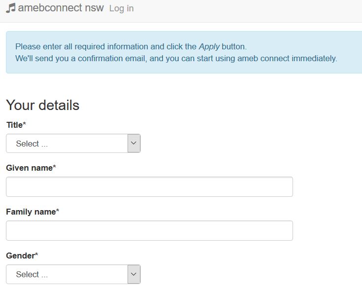 AMEB Connect joining page